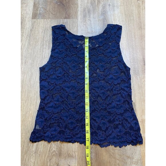 90s Ann Taylor Navy Blue Sleeveless Lace Top M Womens Floral Pattern - Picture 7 of 7